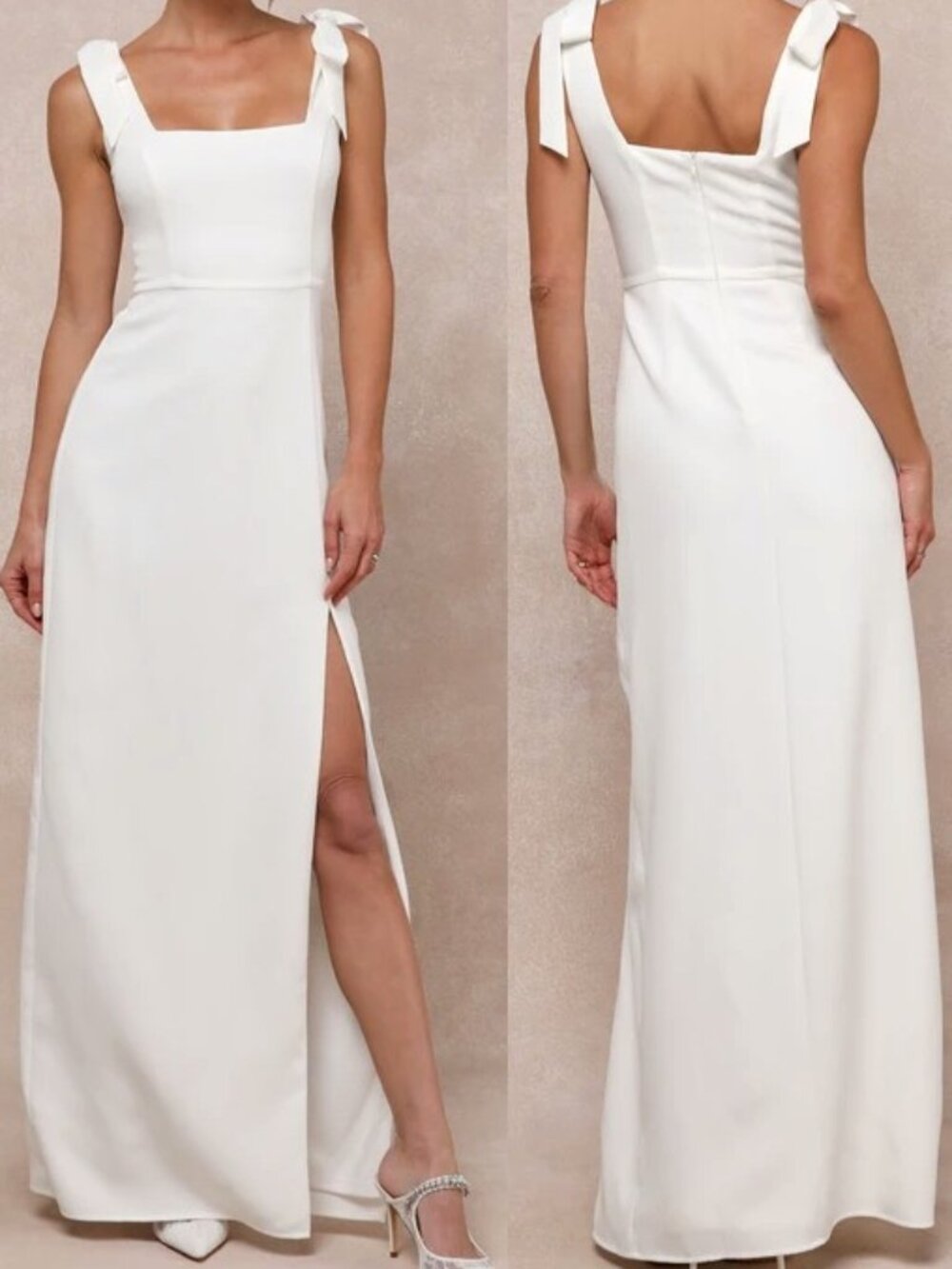 Lulus Your Sweetie White Tie-Strap Column Maxi Dress Size XL with Flaw